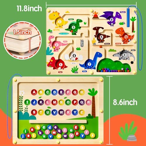 2 in 1 Magnetic Color and Number Maze Double-Sided ABC Alphabet Puzzles Board Magnet Dinosaur Counting Maze Preschool Learning Montessori Education 3 4 5 Years Toys (Multicolored, One Size) - Image 5