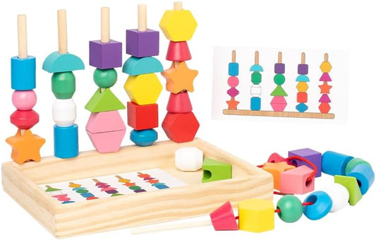 Practical Life/Math/Sensorial/Wooden Blocks Sewing/Lacing/String Beads Sequencing/Stacking/Building Geometric Shape Block Column Card Patterns Matching STEM Toys Gifts 3-6 by EduLandMontessori