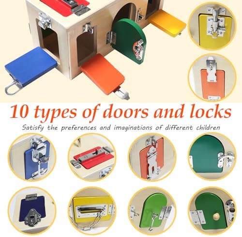 Montessori Lock and Key Toy, Wooden Activity Cube for Toddlers, Wooden Busy Lock Box Toy for Autism, Educational Toy for Fine Motor Skills - Image 2