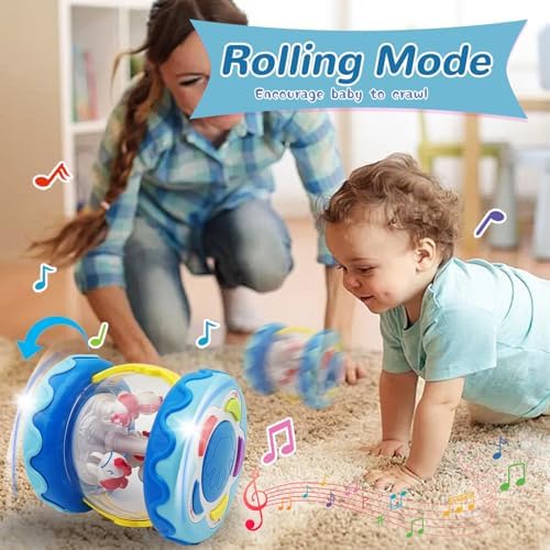 Baby Girl Toys Hand Drum Baby Rotating Musical Light Up Sensory Activity Crawling Toys 2 3+ Year Old Infant Girls Toy Gifts (Blue) - Image 2