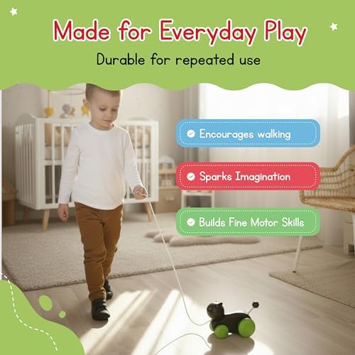 Jack Rabbit Creations Whiskers Cat Pull Toy - Rolling Wheels - 18+ Months - Image 6
