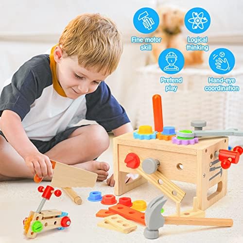 Wooden Tool Set for Kids 3 4 5 Year Old, 29Pcs Educational STEM Toys Toddler Montessori Toys for 3 Year Old Construction Preschool Learning Activities Gifts for Boys Girls Age 3-4 - Image 4