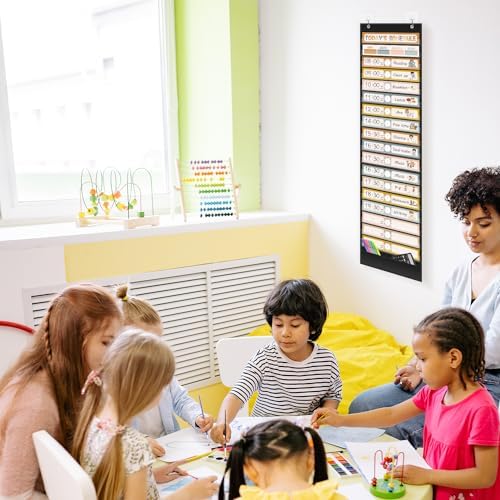 REGELETO Boho 18+1 Pockets Daily Schedule Pocket Chart, 30 pcs Double-Sided Reusable Cards, Scheduling Pocket Chart for Classroom Office Home School Activity(Black) - Image 5