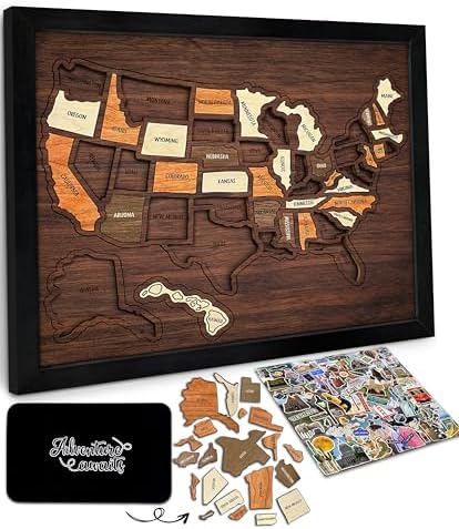 flinelife USA Travel Map, 13x11, Wooden USA Map Puzzle, Perfect For Couples and Families Gift by flinelife
