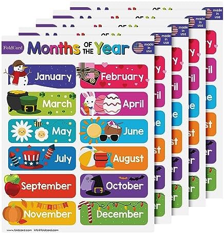 FoldCard Months of the Year Chart Educational Poster 8.5x11 5pk by FoldCard