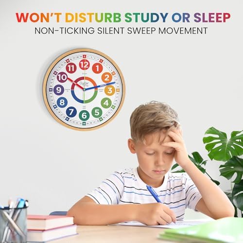 Oyster&Pop Large Kids Wall Clock - Silent 14" Analog Learning Clock - Image 4