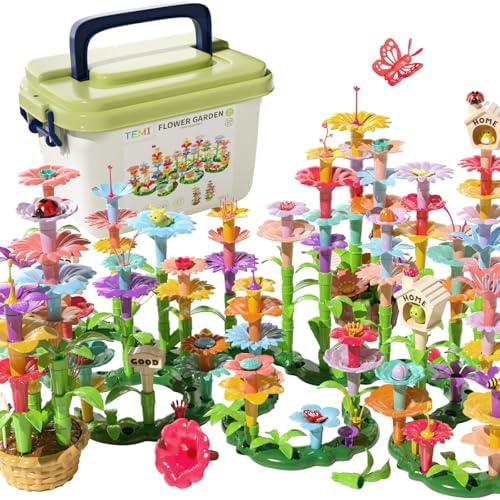 TEMI 224 PCS Flower Garden Building Toys for Girls Toys, Educational STEM Toy and Preschool Garden Play Set for Toddlers 3 4 5 6 7 8 Year Old Kids Boys Girls, Flower Stacking Toys for Kids Age 3-8 by TEMI