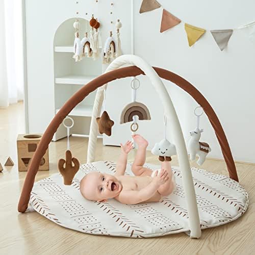 Baby Activity Gym Mat Mudcloth Baby Activity Center with 5 Hanging Toys - Image 5