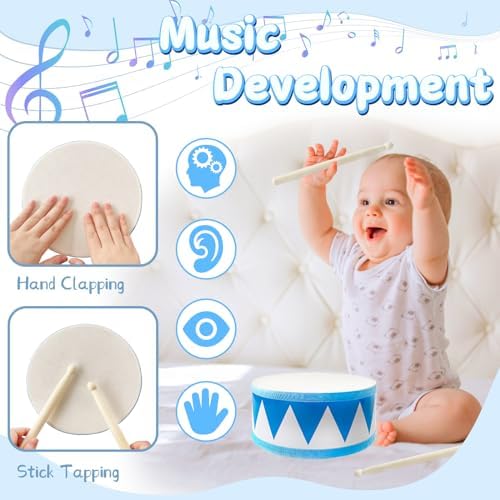 Kids Drum Set,8 Inch Wooden Drum Toys,Educational Baby Musical Toy with an Adjustable Strap and 2 Drumsticks,Sensory Musical Instrument Toys for Toddler,Kids,Boys & Girls - Image 4