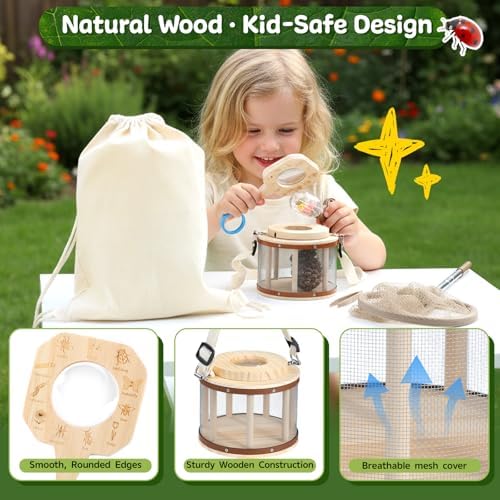 GAGAKU Wooden Bug Catcher Kit for Kids 4-8, Outdoor Explorer Set with Expandable Butterfly Net, Magnifying Glass, Tweezers, Educational Catching Toy for Backyard Camping, Gift for Boys Girls - Image 4
