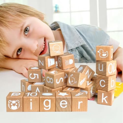 Wooden Blocks,28 ABC Building Blocks,1.18in,Wooden Alphabet Baby Blocks,Counting & Building Block Set,Blocks Toys for 3+ Year Old,1.18inch,Gifts - Image 6