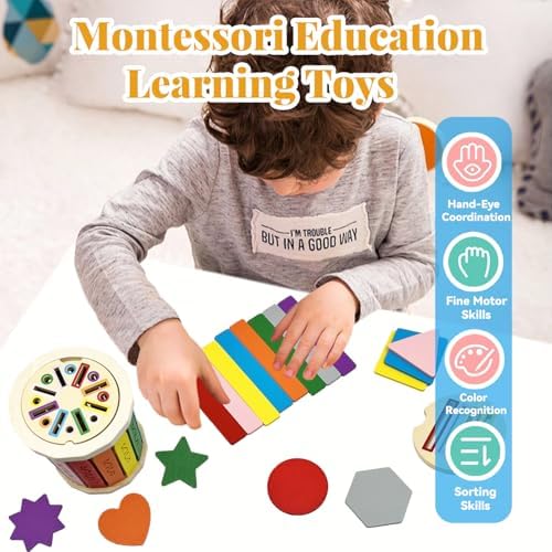 Montessori Wooden Stick Color Sorting Toys for 18+ Month, Dual Play Educational Preschool Learning Fine Motor Skills Sensory Toys for Toddlers 3-5 Year Girl Boy Birthday Gifts (Rainbow Bucket) - Image 2