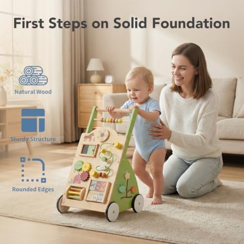 DUMOS Wooden Baby Push Walker, Montessori Toy, Adjustable Speed, 1+, Green - Image 4
