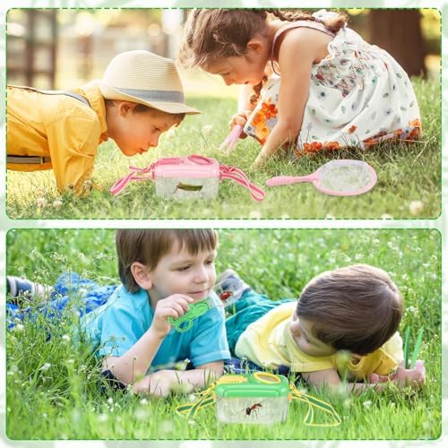 Halloscume 6 Sets Bug Catcher for Kids Students Insect Catching Kit Collector Bug Box with House, Butterfly Net, Tweezer, Cage Habitats Container Collection Explorer Gift (Pink,Green) - Image 5