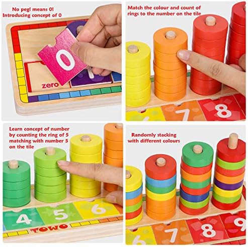 TOWO Wooden Counting Ring Stacker, 45 Rings Number Blocks Toy - Image 3