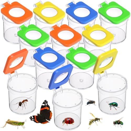Halloscume 12 Pcs Insect Bug Viewer for Kids Magnifying Insect Box Bug Catcher Magnifier Container Critter Collection Kit Insect Cage Jar for Children Science Nature Exploration Tool by Halloscume