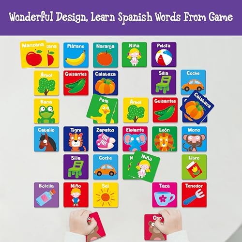 Hebayy Spanish Memory Matching Game, 72 PCS First Words Matching Cards for Toddlers, 36 Pairs Memory Cards Educational Toys Preschool Spanish Learning Activities for 4 5 6 Years Old - Image 5