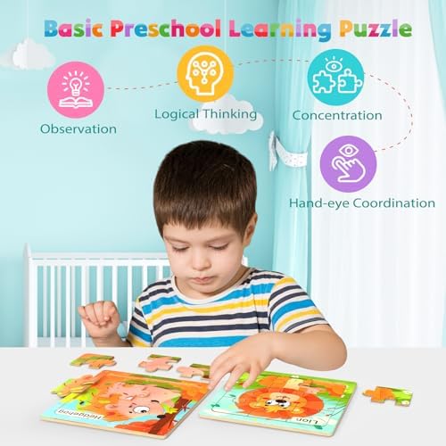 Zeoddler Wooden Puzzles for Toddlers, 8 Pack Animal Jigsaw Puzzles for Kids3-5, 9 Pieces Preschool Learning Activities, Learning & Educational Toys, Gift for Boys, Girls - Image 5