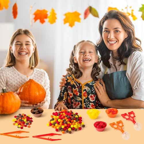 EZdhuawuse Fall Sensory Bin Fillers - 294P Fall Thanksgiving Fine Motor Toys Counting Sorting Set for Kids Autumn Counting Toy with Felt Maple Leaf Pom Poms Cup Clip for Preschool Education Activities - Image 4