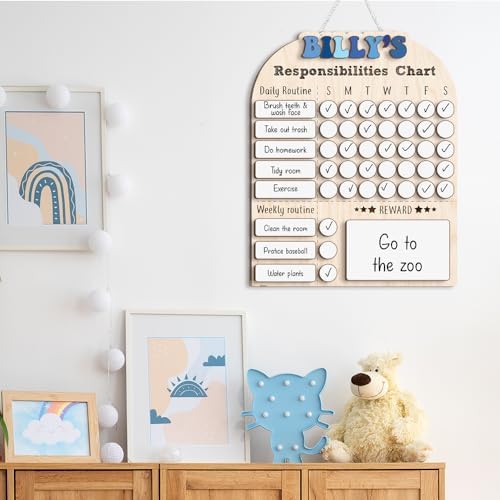 Personalized Wooden Daily Routine Chart 12x15", Responsibilities Chart for Kids, Routine Chart for Toddlers, Weekly Routine Chart for Boys, Kids Wooden Chore Chart - Image 6