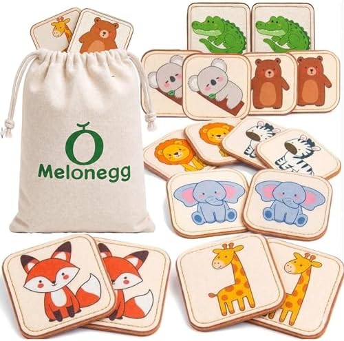 Felt Matching Game for Toddlers, Animal Montessori ToysTravel Toys or 1-3 Memory Flash Cards for 2 3 Year Old, Soft Safe Preschool Educational Gifts for Boys Girls by Melonegg