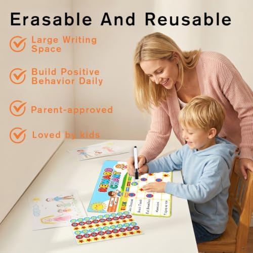 Magnetic Reward Chart, Dry Erase Weekly Behavior Chore Chart with 54 Magnets Star Stickers 2 Markers, Reusable Fridge Responsibility Incentive Daily Routine Task Tracker for Potty Training Home School - Image 5
