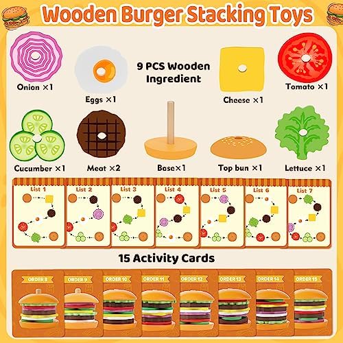 Jumlys Montessori Wooden Burger Stacking Toys for 2, 3, 4, 5 Year Olds, Fine Motor Toys for Kids Boys Girls, Ideal Preschool Educational and Learning Toys, Perfect Christmas Birthday Gifts - Image 2