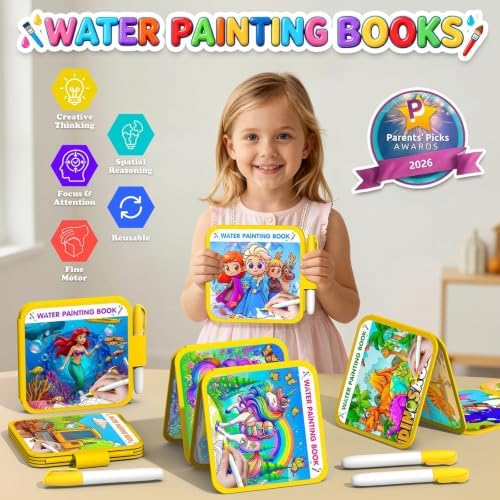 ZHOC Reusable Water Painting Books for Kids – 2 Pack Magic Water Reveal Coloring Books with Water Pens (Ice World & Mermaid) No-Mess Coloring Book Fun Travel Activity for Ages 3 4 5 6 7 8 - Image 3