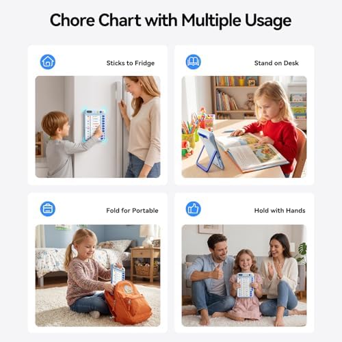 Chore Chart for Kids with Visual Timer, ADHD Tools Visual Schedule Planning Board with Slider, 20 Personalizable Cards and Magnetic Marker, Morning/Bedtime/Daily Routine Chart Checklist - Blue - Image 5