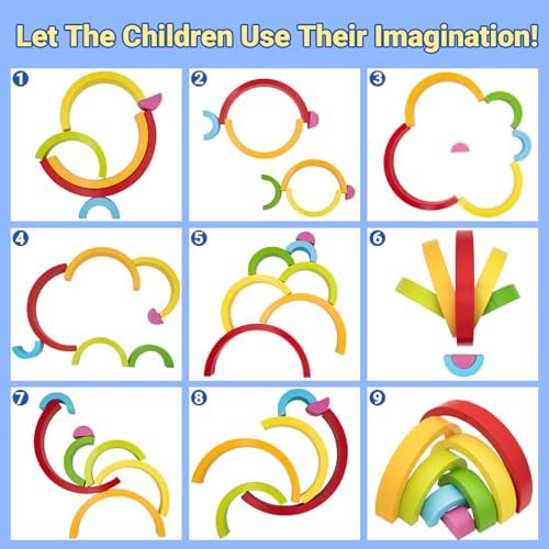 MEGRANATE Montessori Wooden Rainbow Stacking Toys for Kids Wood Building Blocks Nesting Puzzle Toy Colorful Stacker Arch Game Sensory Educational Learning Toys for 3+ Year Old Kids - Image 4