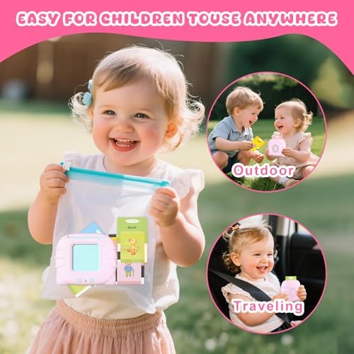 Toddler Talking Flash Cards for 1 2 3 4 5 Year Old Boys and Girls - Language Sensory Learning Device with 224 Sight Words - Montessori,Pocket Speech Therapy,Autism Toys,Christmas Birthday Gift - Pink - Image 5