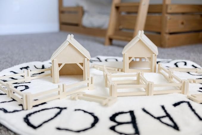 Natural Wood Farm Building Set for Kids Ages 3+, 34-Piece Farm Construction Toy with Interlocking Barns and Fences, Open-Ended Creative Building & Imaginative Play - Image 5