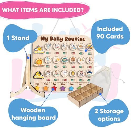 Wooden Daily Routine with Stars, Chore Chart for Kids, Visual Schedule for Kids, Morning Evening Routine Chart, Preschool Routine Chart, Routine Chart for Kids - Image 2