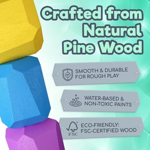 Wooden Stacking Blocks – Montessori Toys for 1 2 3 4 5 6 Year Old Toddlers and Kids, No Choking Hazard – Building Rocks Stones Games, for Girls and Boys - Image 4
