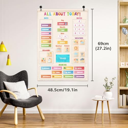 Morning Circle Time Board,Preschool Daily Calendar Learning Chart,Days Week Month Year Weather Seasons Chart for Kids,All About Today Chart for Homeschool Preschool Activities - Image 3