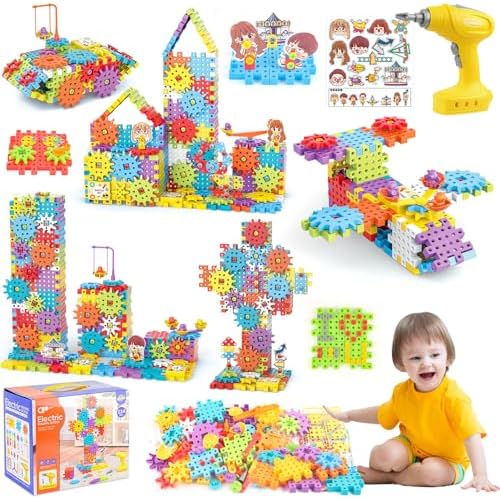 Pycoal Gears Building Blocks, STEM Educational Toys 234 PCS Gears Building Toys Kids Tool Set with Electric Drill, Electric Gear Building Blocks Birthday Gifts for Kids Age 3+ by PycoalToys