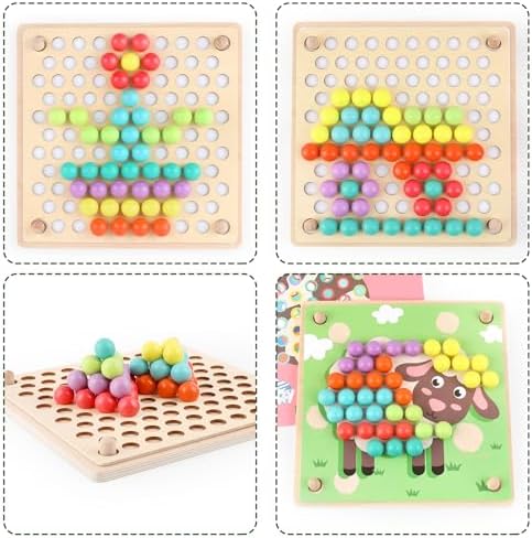 Wooden Peg Board Bead Game, Montessori Learning Toy, Color Sorting Stacking Matching, Fine Motor Math Counting, Multicolor Wood, 3-5 Years - Image 5