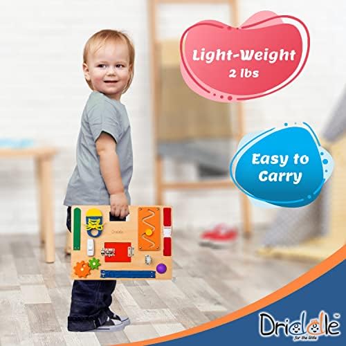 Driddle Busy Board - Wooden Montessori Activity Board for Toddlers & Kids - 12 Educational Sensory Toys to Learn Basic Life Skills & Develop Fine Motor Skills + Baby Mirror - Image 3