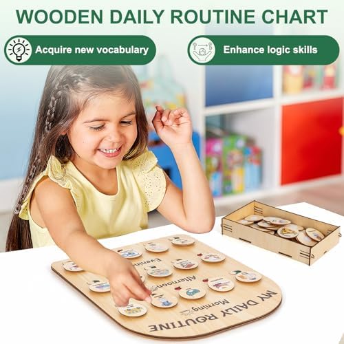 Wooden Chore Chart for Kids, Daily Visual Routine Schedule Educational Gift - Image 2