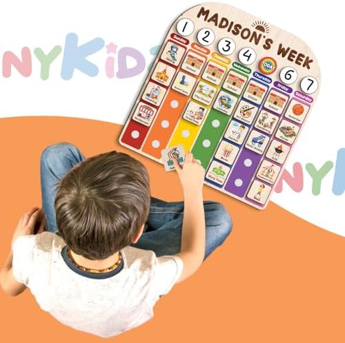 Personalized Wooden Weekly Planner for Kids, Weekly Routine Chart 15x16", Visual Schedule for Kids, Day of the Week Activities for Boys Girls - Image 2