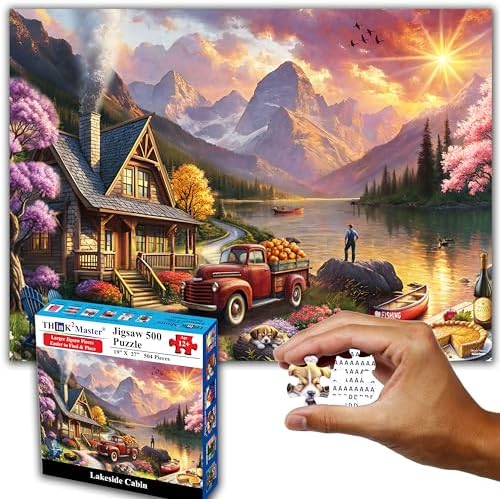 Think2Master Lakeside Mountain Retreat 500 Pieces Large Format Jigsaw Puzzle: 13+, Teens, Adults & Families. Escape to a World of Tranquility and Rustic Charm. Great Gift. Size: 26.8” X 18.9” - Image 7