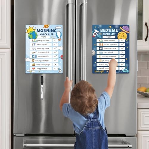 JJPRO Bedtime/Morning Routine Chart - Magnetic Daily Schedule Board for Kids - Outer Space - Image 6