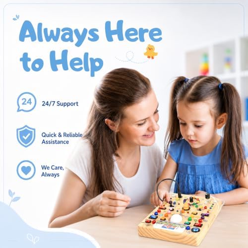 Busy Board with LED Light Switches, Montessori Toys for 1 2 3 Years Old, Toddlers Wooden Toy Sensory Activity Board, Travel Toys for 1+ Year Old Boy & Girl Birthday Gift (School 19 Switches) - Image 7
