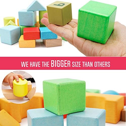 Migargle Large Wooden Building Blocks Set - Educational Preschool Stacking Toys with Storage Bag, Toddler Gifts for Boys Girls Ages 3+ - Image 2