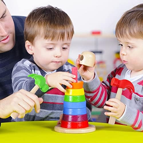 Fowecelt 2 Pack Wooden Hammer Toys Simulation Hammers Maintenance Tools Educational Toys for Kids Birthday Party Games Supplies(Red & Green) - Image 7