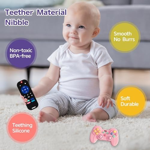 Hooku 2 Pack Remote Teether for Baby, Silicone Teethers for Babies 6-12 Months, Baby Teething Toys for Babies 0-6 Months, Remote Control Toy, Infant Gifts for Boys Girls - Image 2