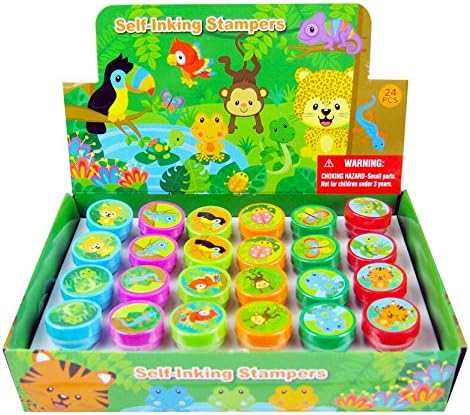 TINYMILLS 24 Pcs Rainforest Animals Assorted Stamps for Kids Self Ink Stamps Animal Birthday Party, Animals Party Favors, Goody Bag Filler Treats, Classroom Rewards Carnival Prizes