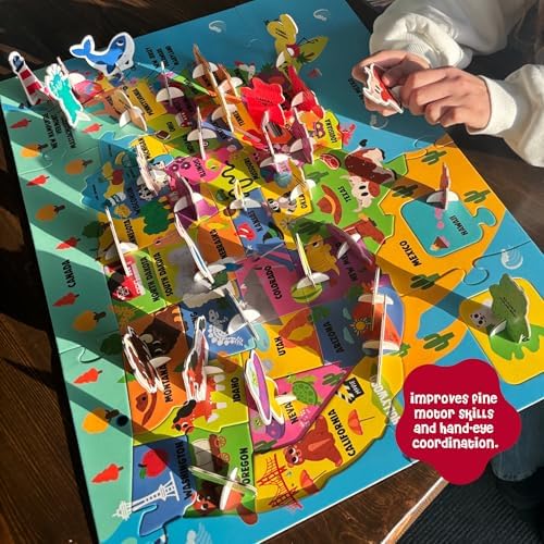 Dinomini Giant USA Map Puzzle for Kids - with Interactive Standing Figures - Floor Puzzles for Kids Ages 3-5 - Preschool Learning Activities - Learning & Educational Toys - Image 5