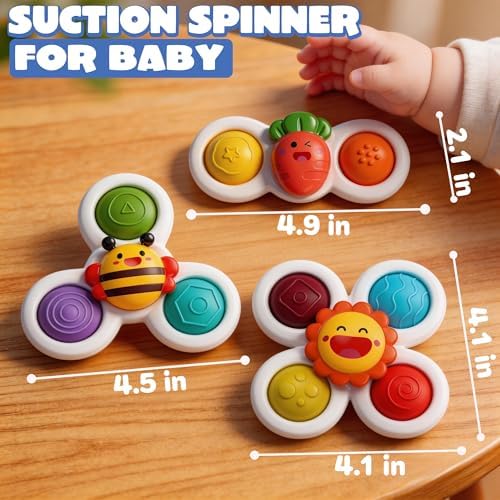 3PC Suction Spinner Toys for Babies 12 Months, Bath & Window Suction Toys, Airplane Travel Activities, Montessori Sensory Fidget Toys, Easter Basket Stuffers Gifts for 1 Year Old Boys Girls - Image 2