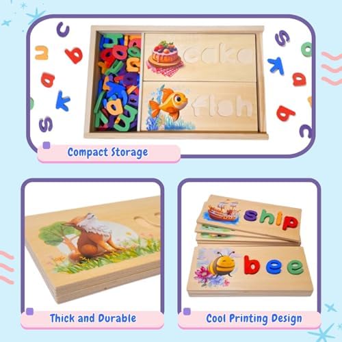 See and Spell Learning Toy – Wooden Spelling Puzzle Game for Kids Ages 3 4 5 6, CVC Word Builder, Educational Spelling Toys & Phonics Puzzle for Early Reading & Letter Recognition - Image 5